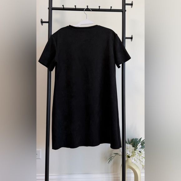 Zara Black Faux Suede Embellished Pocket Mini Dress | Size Small | Detail Shift - Picture 5 of 10